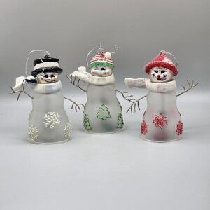 The Bradford Editions Snowman Family Glass Bells Ornaments Christmas Winter